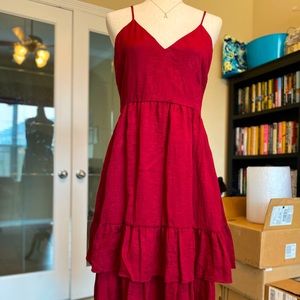 Endless Rose Two-Tiered Jacquard Midi Dress L